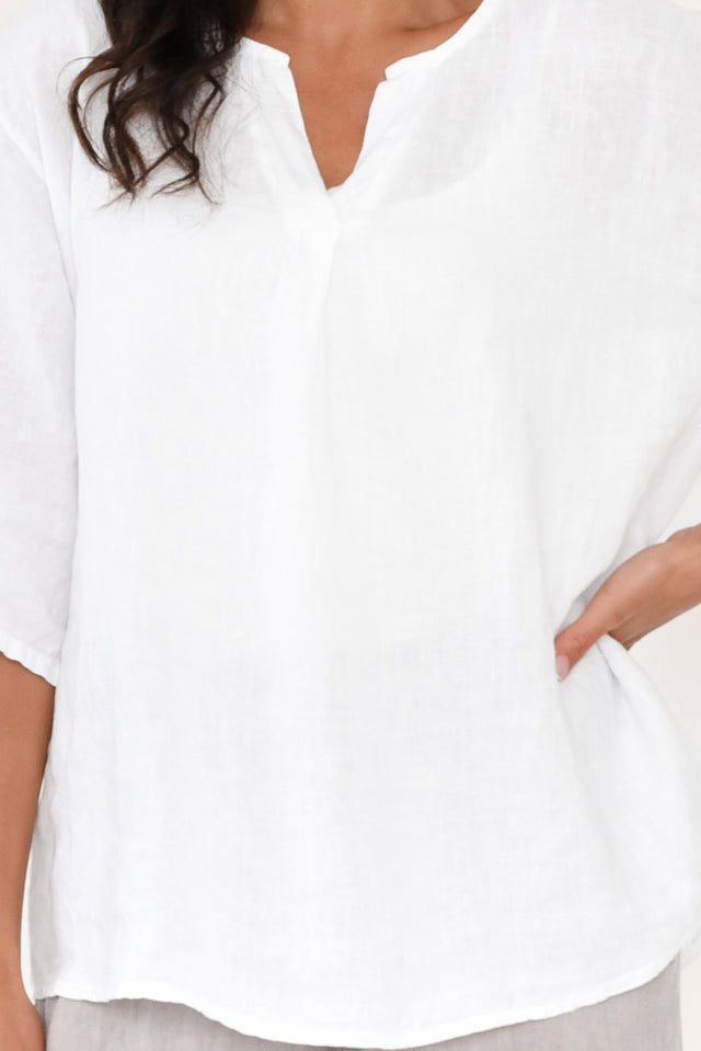Justine White Linen Top,Brunette model,alt text|model:Brontie image 6