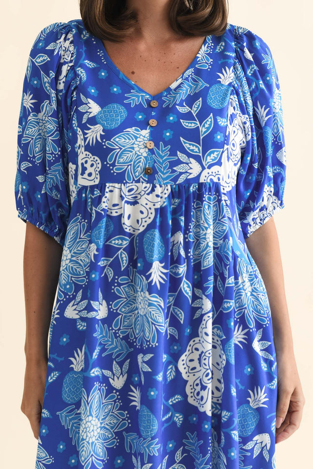 Kacey Blue Floral Button Dress,Brunette model,alt text|model:MJ image 7