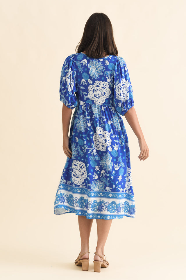 Kacey Blue Floral Button Dress,Brunette model,alt text|model:MJ image 6