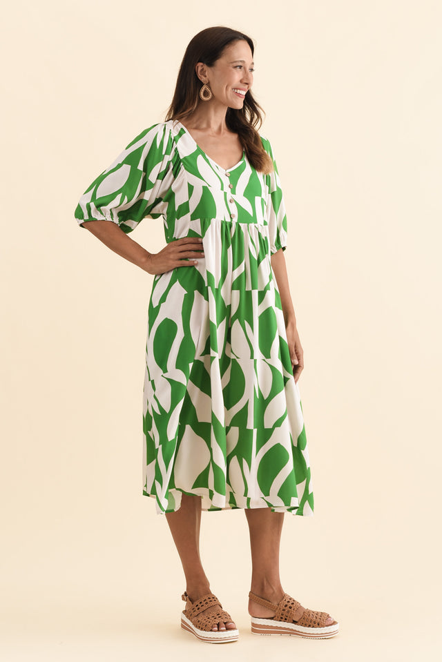 Kacey Green Abstract Button Dress,Brunette model,alt text|model:Cara image 4