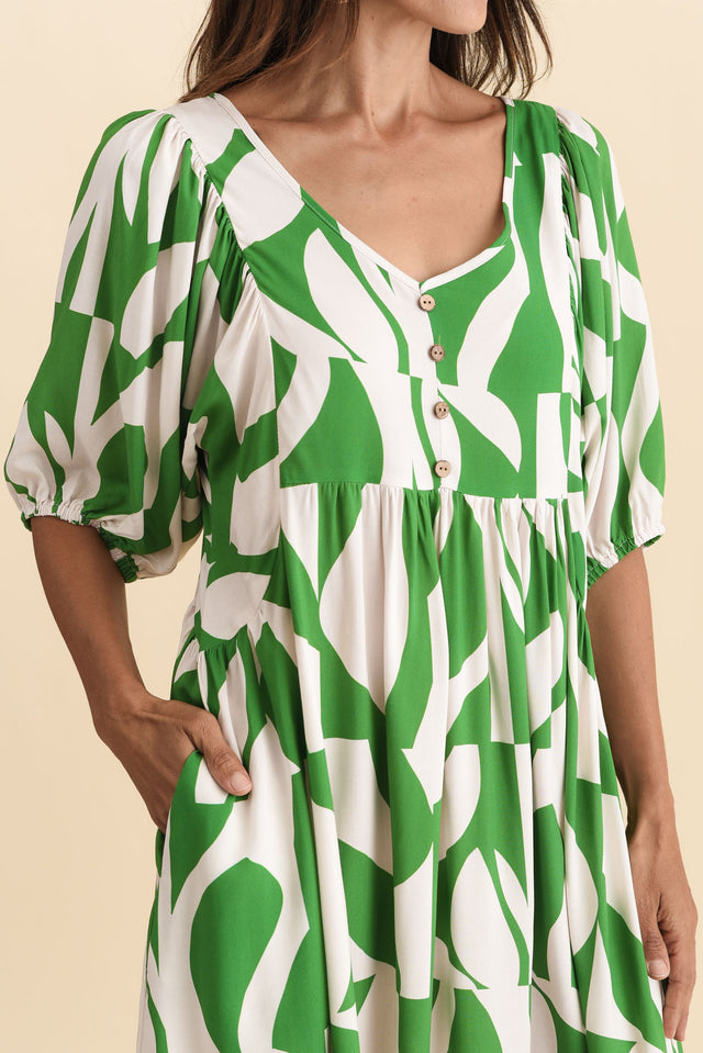 Kacey Green Abstract Button Dress,Brunette model,alt text|model:Cara image 6