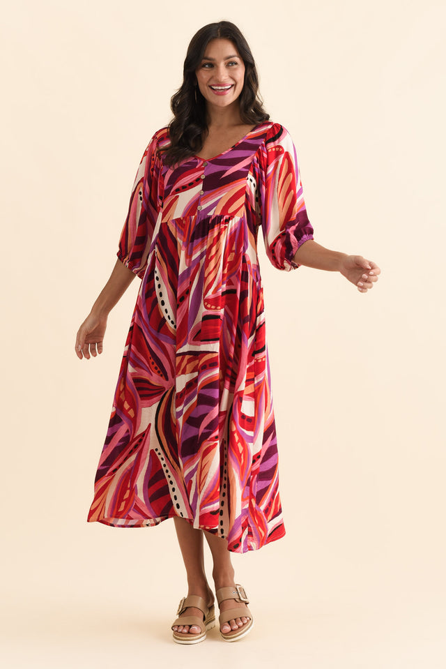 Kacey Pink Leaf Button Dress,Brunette model,alt text|model:Brontie image 4