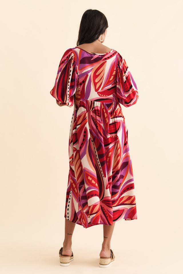 Kacey Pink Leaf Button Dress,Brunette model,alt text|model:Brontie image 6