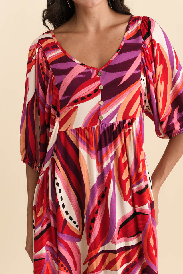 Kacey Pink Leaf Button Dress,Brunette model,alt text|model:Brontie image 7