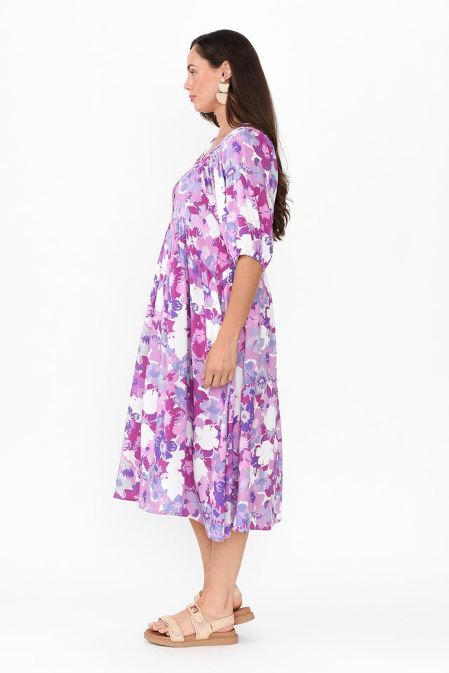 Kacey Purple Floral Button Dress,Brunette model,alt text|model:Elouise image 4