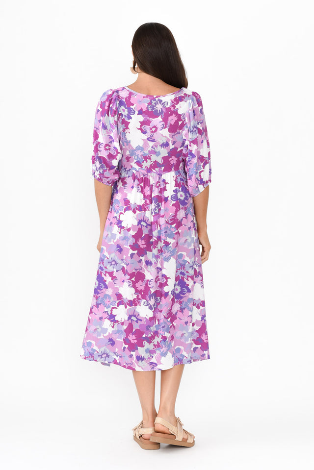Kacey Purple Floral Button Dress,Brunette model,alt text|model:Elouise image 5