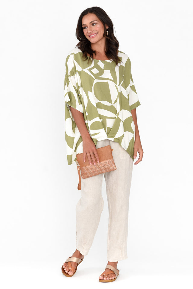 Kaila Khaki Abstract Tuck Front Top