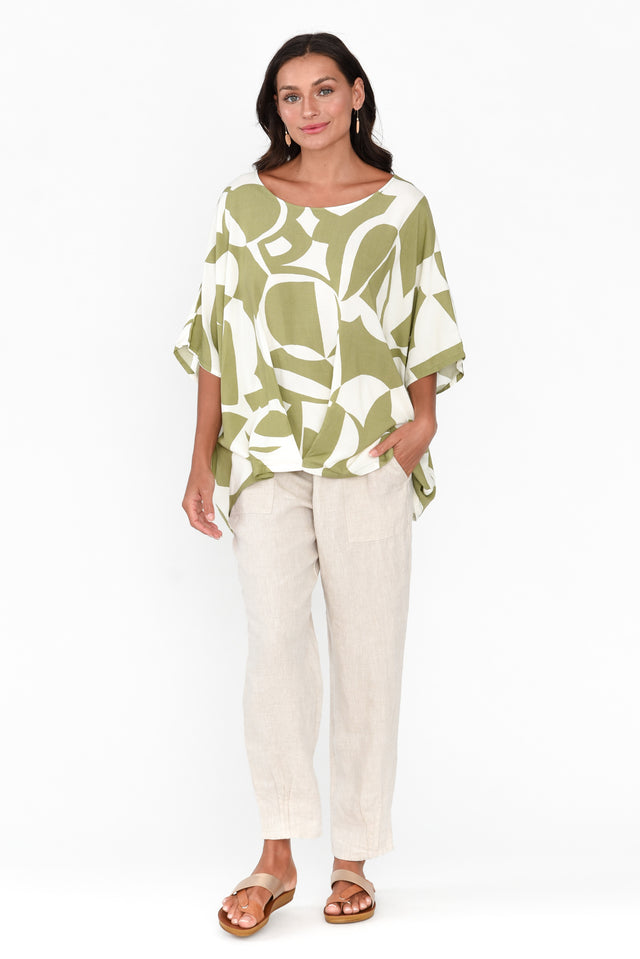 Kaila Khaki Abstract Tuck Front Top