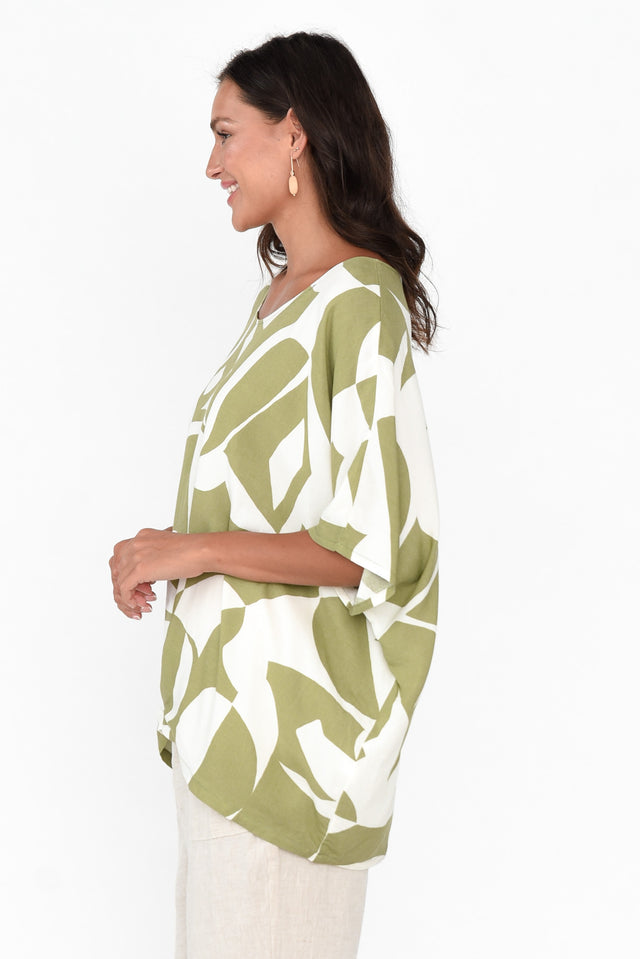 Kaila Khaki Abstract Tuck Front Top