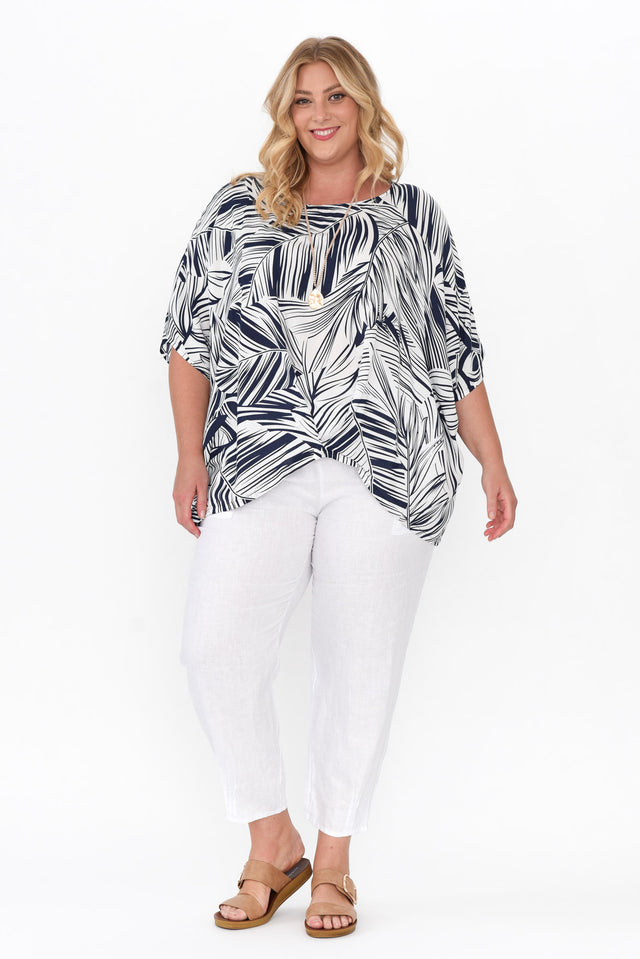 Kaila Navy Palm Tuck Front Top