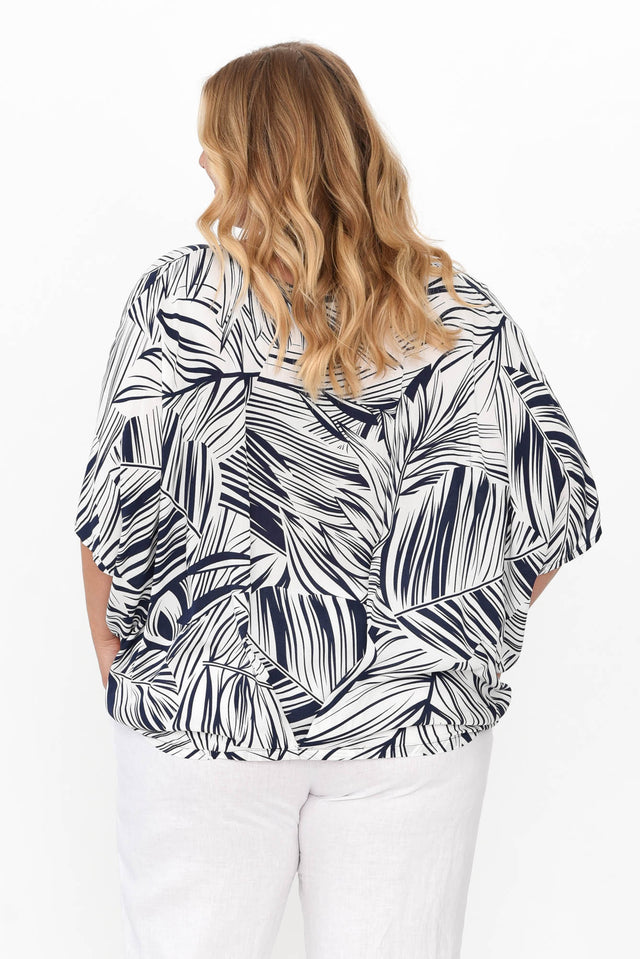 Kaila Navy Palm Tuck Front Top