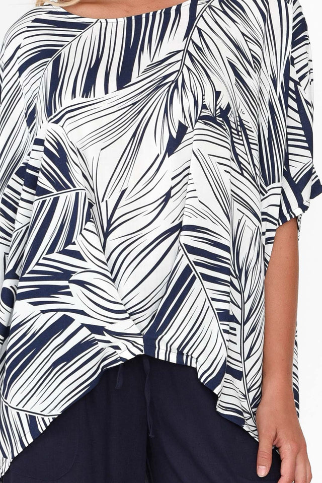 Kaila Navy Palm Tuck Front Top