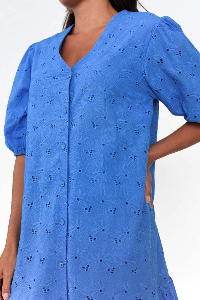 Kailey Blue Embroidered Cotton Dress
