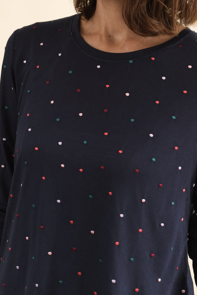 Kaja Navy Spot Long Sleeve Tee,Detail,Brunette model,alt text|model:Cara image 5