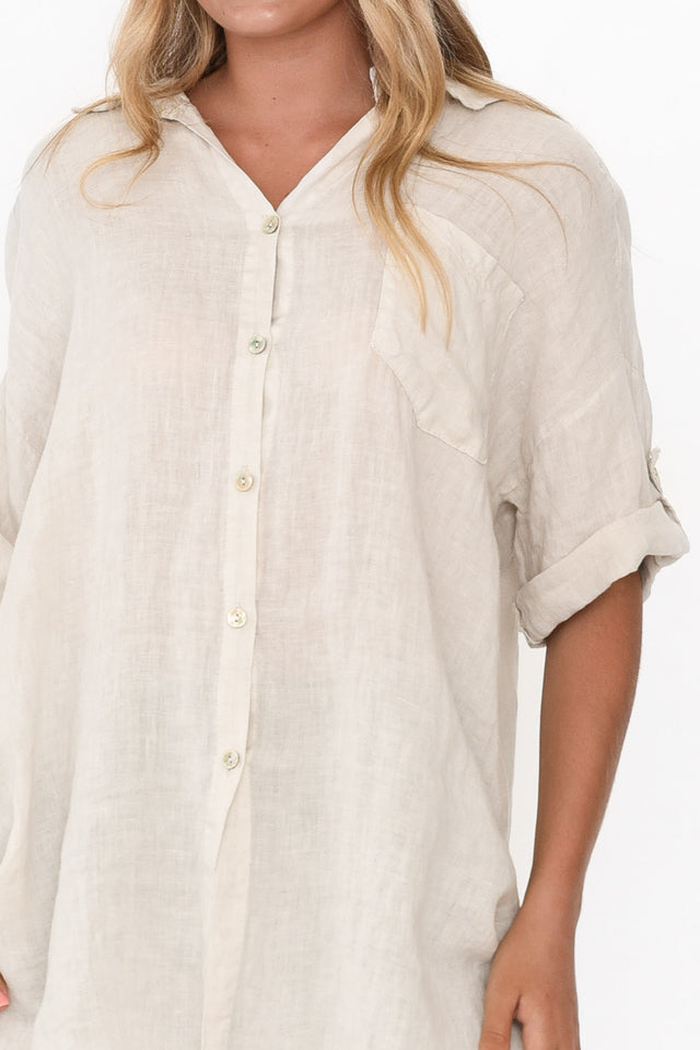 Kakadu Beige Linen Button Shirt image 3