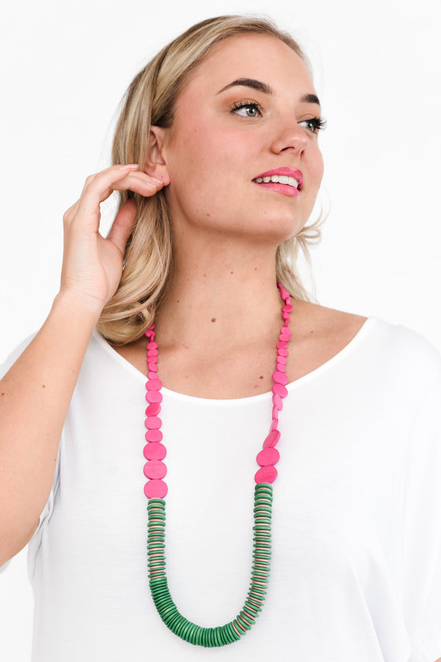 Kalee Pink Wooden Beaded Necklace