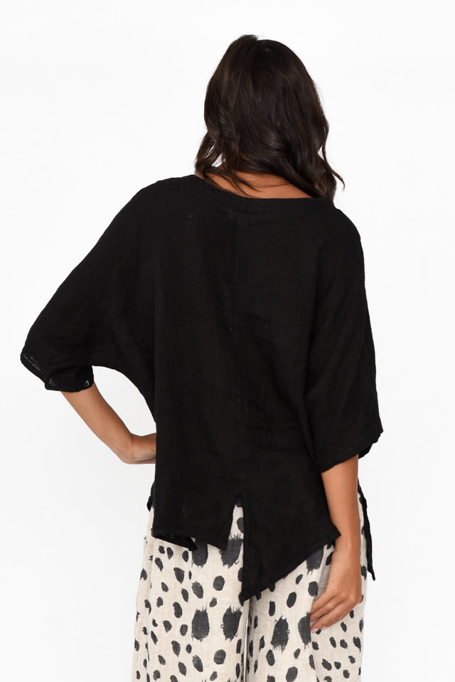 Kara Black Linen Top