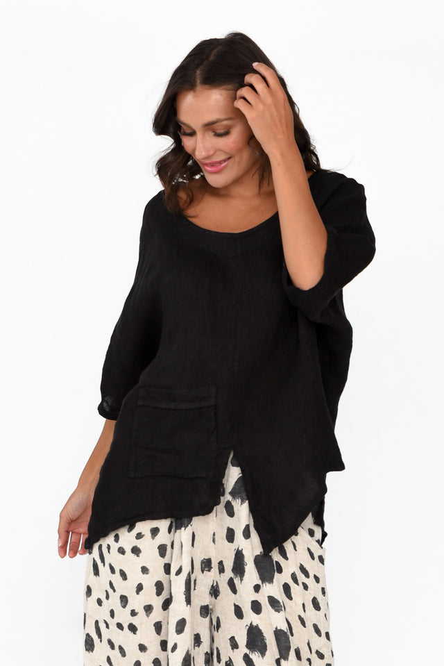 Kara Black Linen Top