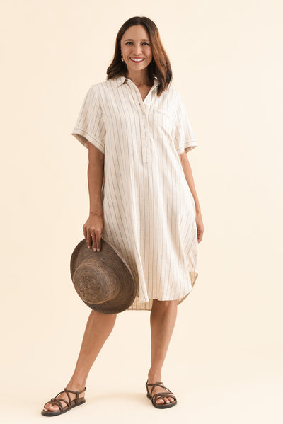 Cohan Beige Stripe Collared Dress