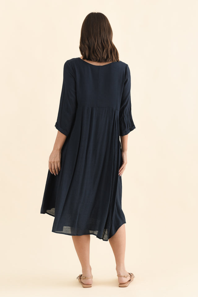 Karina Navy Crescent Dress,Brunette model,alt text|model:MJ image 5