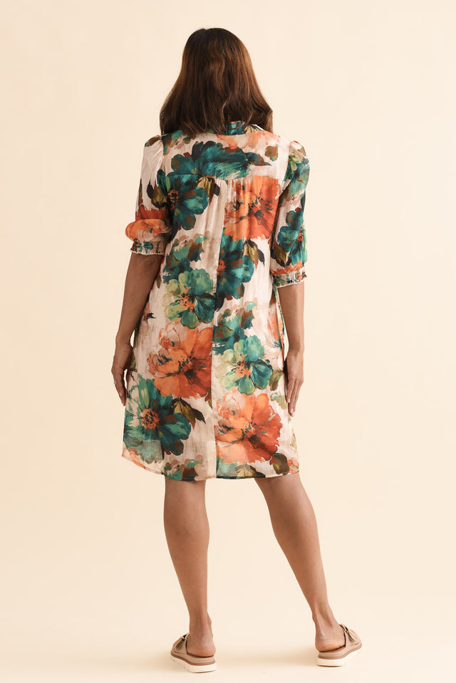 Kat Orange Flower Button Dress,Back,Brunette model,alt text|model:Cara image 4