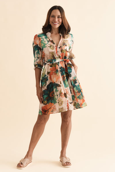Kat Orange Flower Button Dress