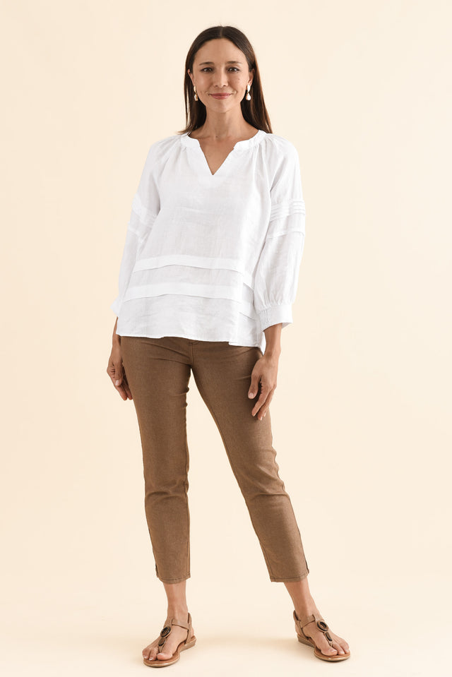 Kate White Linen Tiered Top,Full Body,Brunette model,alt text|model:Cara image 6