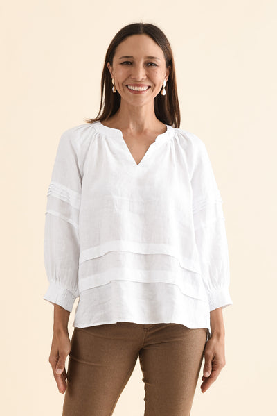 Kate White Linen Tiered Top