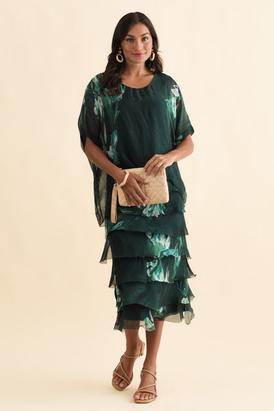 Katerina Emerald Floral Silk Overlay Maxi Dress