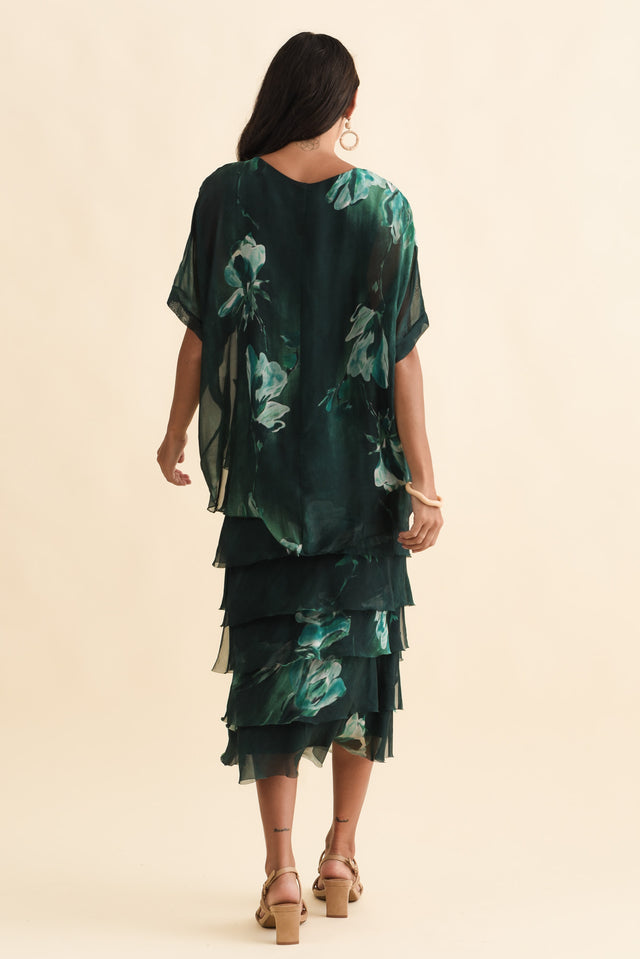 Katerina Emerald Floral Silk Overlay Maxi Dress,Brunette model,alt text|model:Brontie image 5