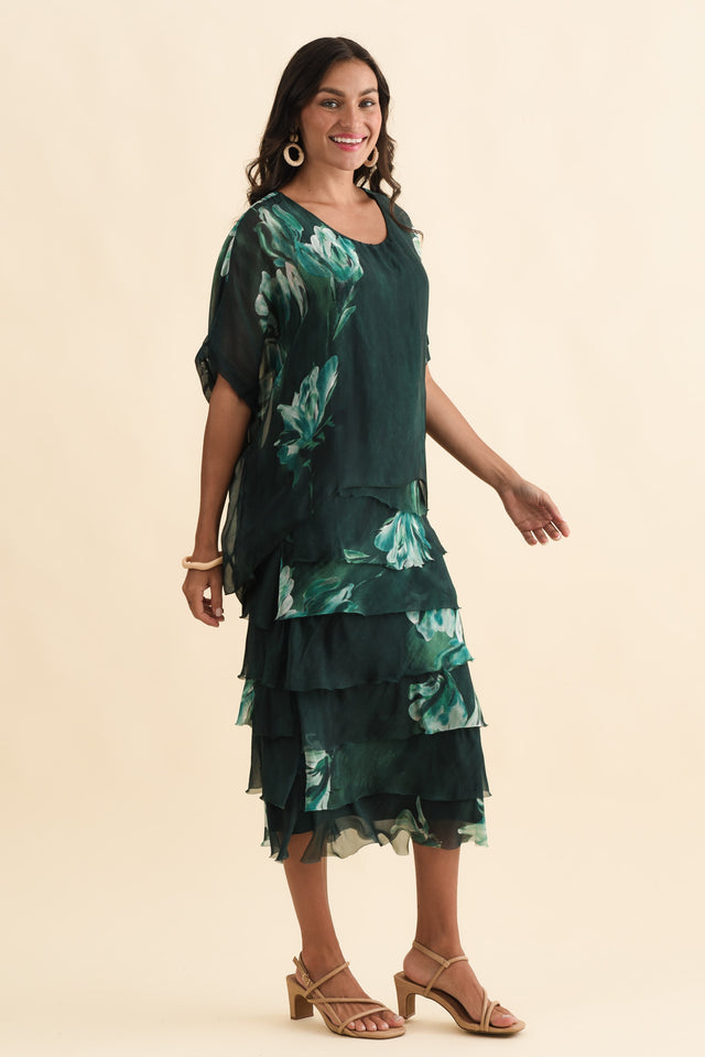 Katerina Emerald Floral Silk Overlay Maxi Dress,Brunette model,alt text|model:Brontie image 4