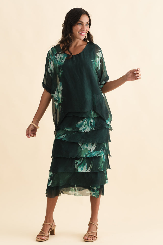 Katerina Emerald Floral Silk Overlay Maxi Dress,Brunette model,alt text|model:Brontie image 3