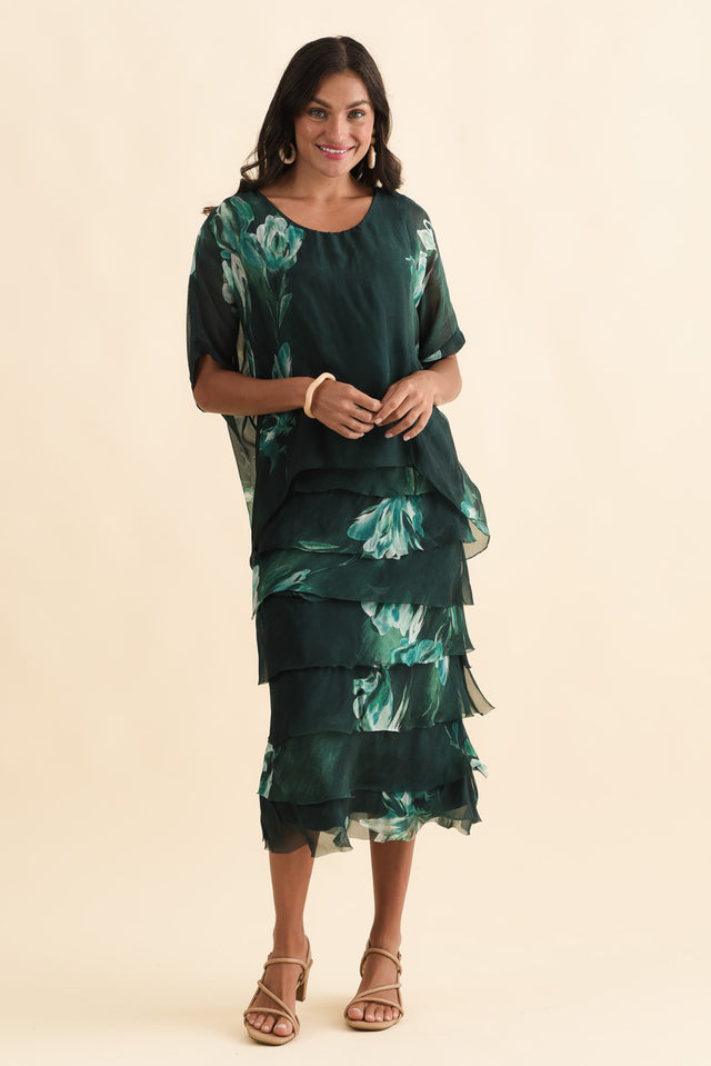 Katerina Emerald Floral Silk Overlay Maxi Dress,Brunette model,alt text|model:Brontie image 7