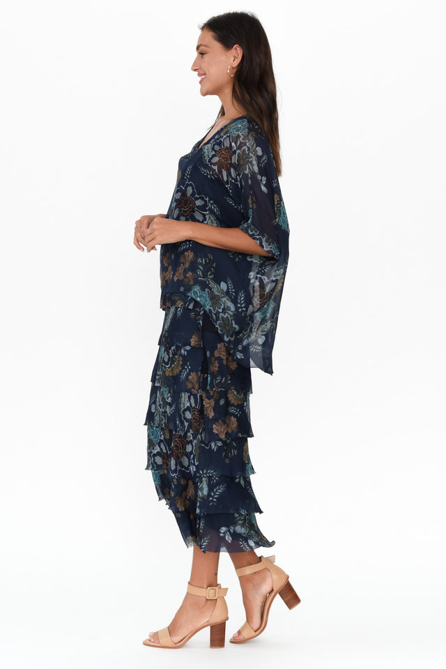 Katerina Navy Flower Silk Overlay Maxi Dress image 5
