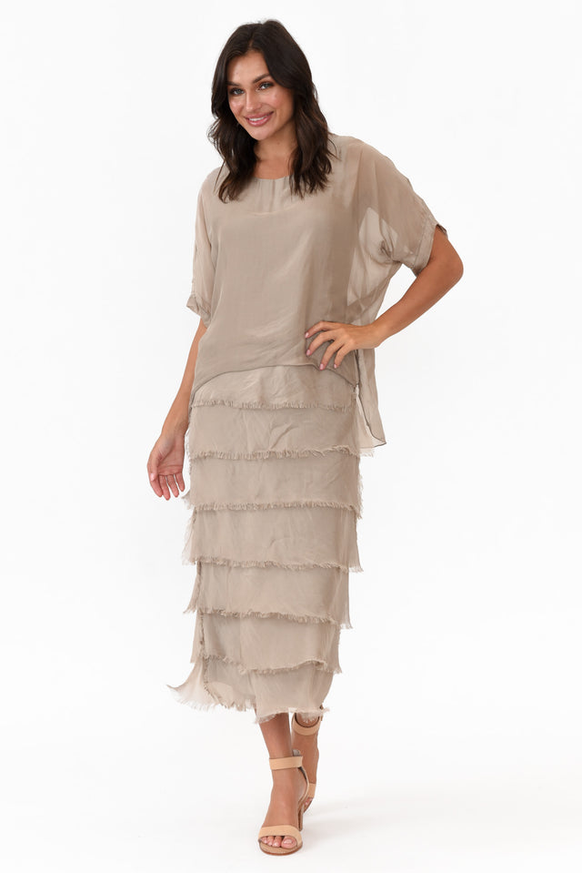 Katerina Taupe Silk Overlay Maxi Dress image 7