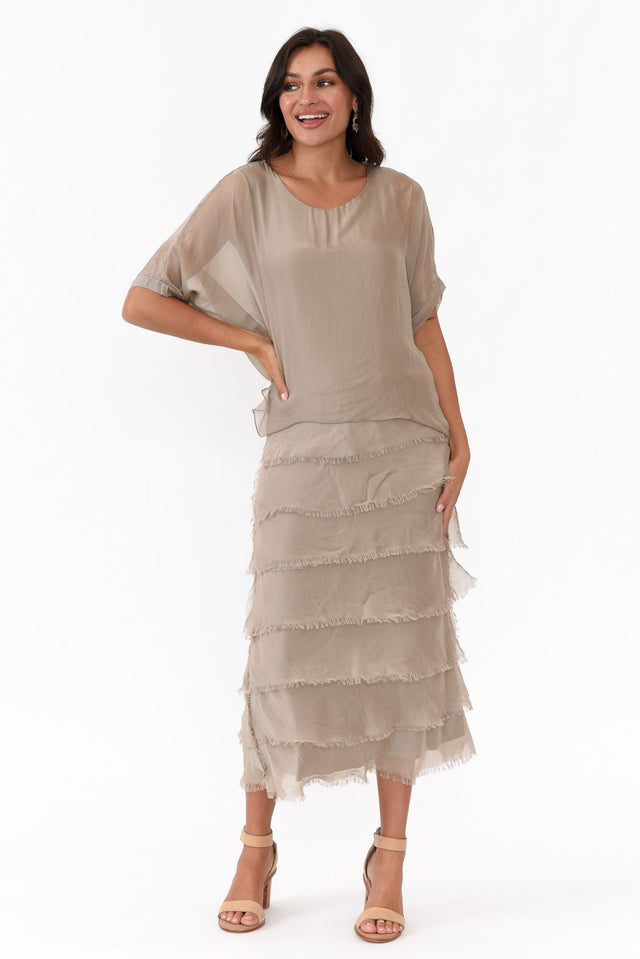 Katerina Taupe Silk Overlay Maxi Dress image 2