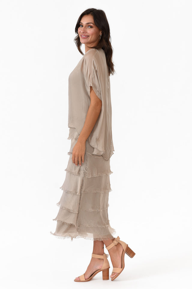 Katerina Taupe Silk Overlay Maxi Dress image 4