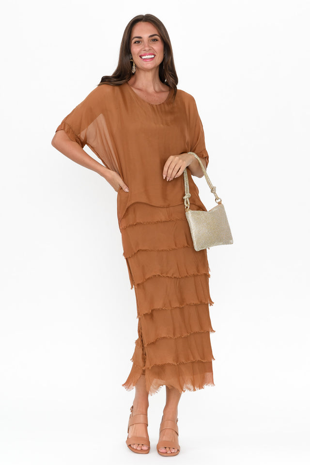 Katerina Bronze Silk Overlay Maxi Dress banner image
