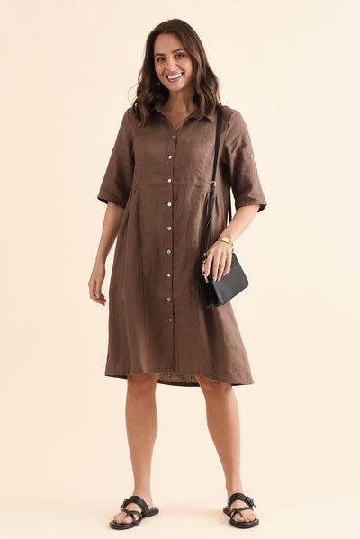 Kathy Brown Linen Shirt Dress