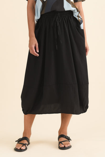 Katie Black Drawstring Midi Skirt