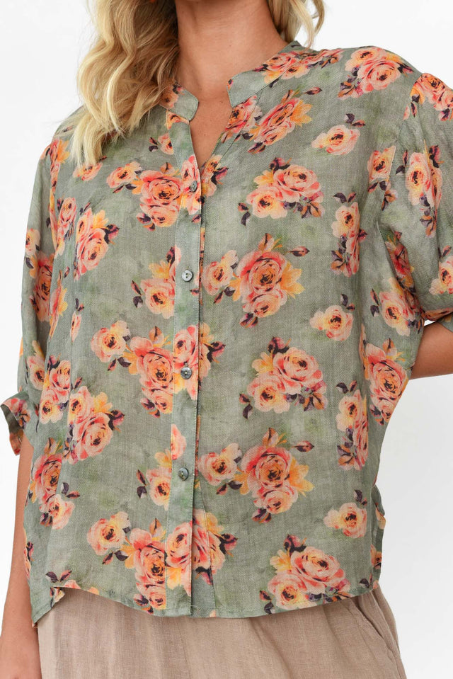 Katiya Khaki Flower Linen Shirt