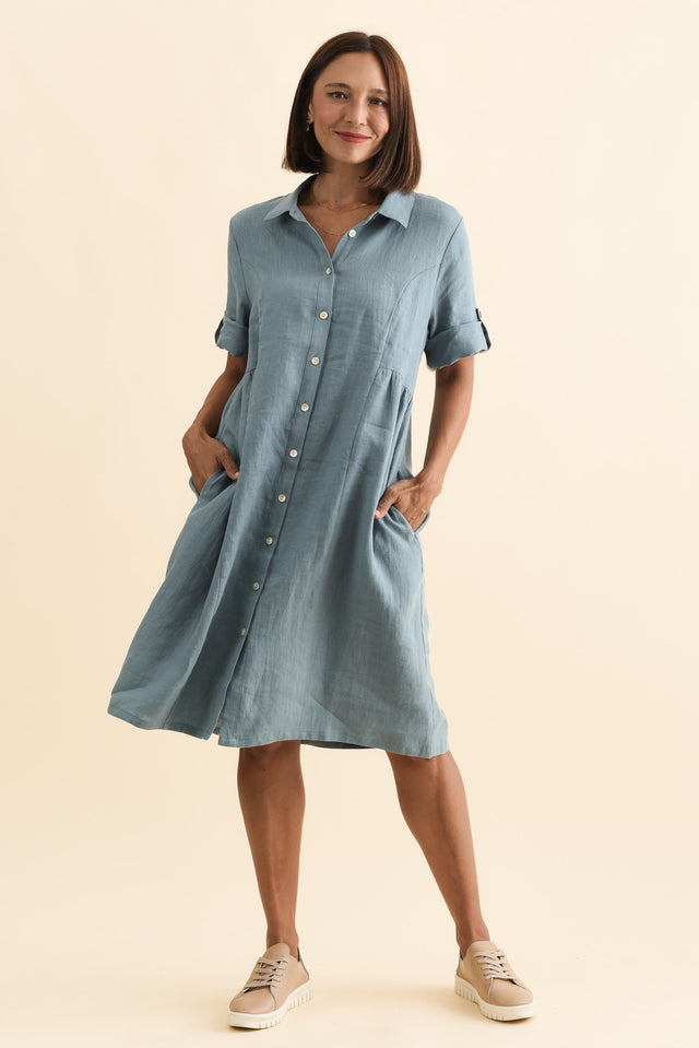 Katy Steel Linen Pocket Dress,Brunette model,alt text|model:Cara image 7