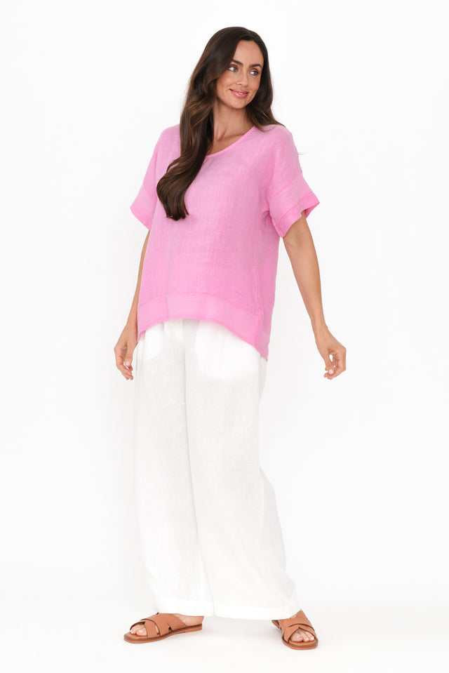 Kaya Pink Linen Top,Brunette model,alt text|model:Elouise image 8