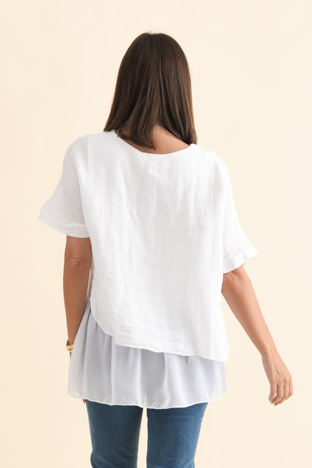 Kayla White Linen Layered Top,Brunette model,alt text|model:MJ image 5