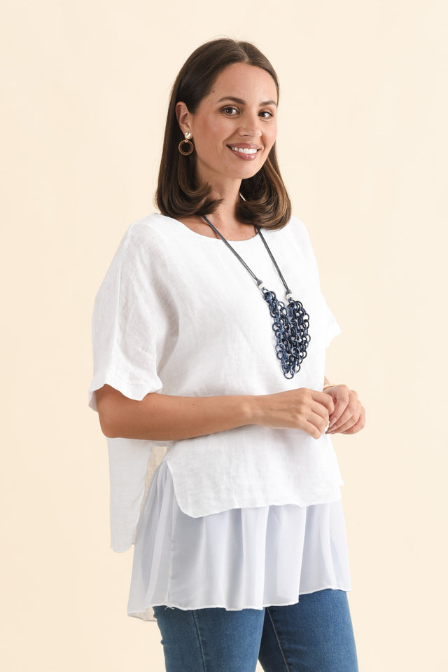 Kayla White Linen Layered Top,Brunette model,alt text|model:MJ image 4
