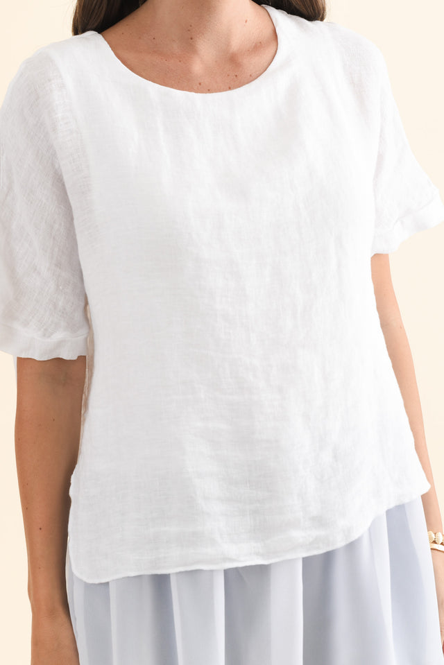 Kayla White Linen Layered Top,Brunette model,alt text|model:MJ image 6