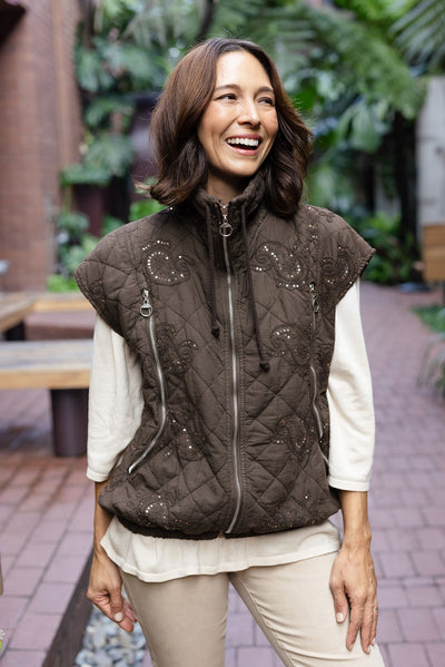 Kaylani Chocolate Sequin Quilted Vest