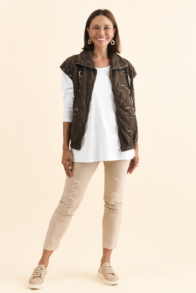 Kaylani Chocolate Sequin Quilted Vest,Brunette model,alt text|model:Cara image 6