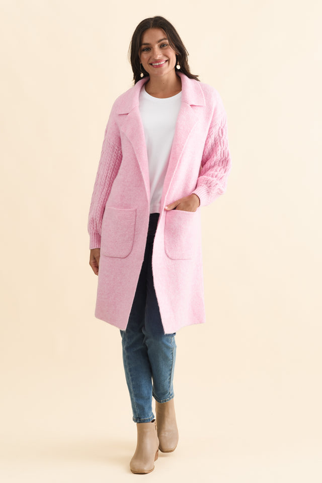 Kayleigh Pink Knit Coatigan,Brunette model,alt text|model:Brontie image 8