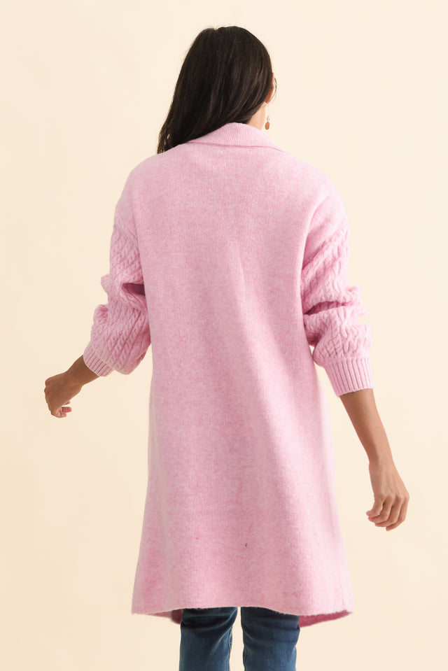 Kayleigh Pink Knit Coatigan,Brunette model,alt text|model:Brontie image 6